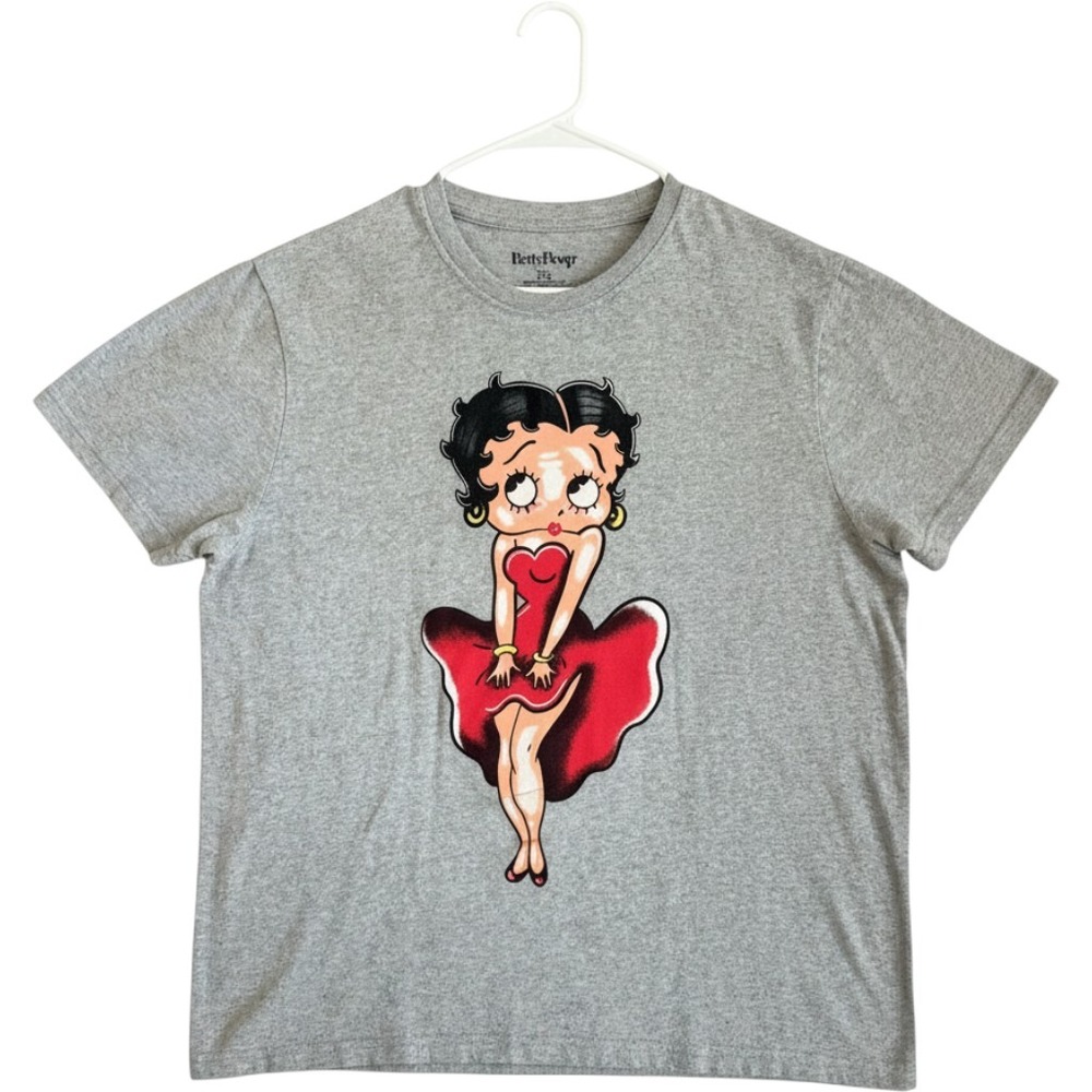 Betty Boop Graphic T-Shirt Gray Red Dress Iconic Character Tee Large